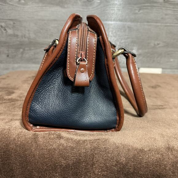 Vintage Carriage House Leather Purse Handbag Tan & Navy Many Pockets - Picture 8 of 16